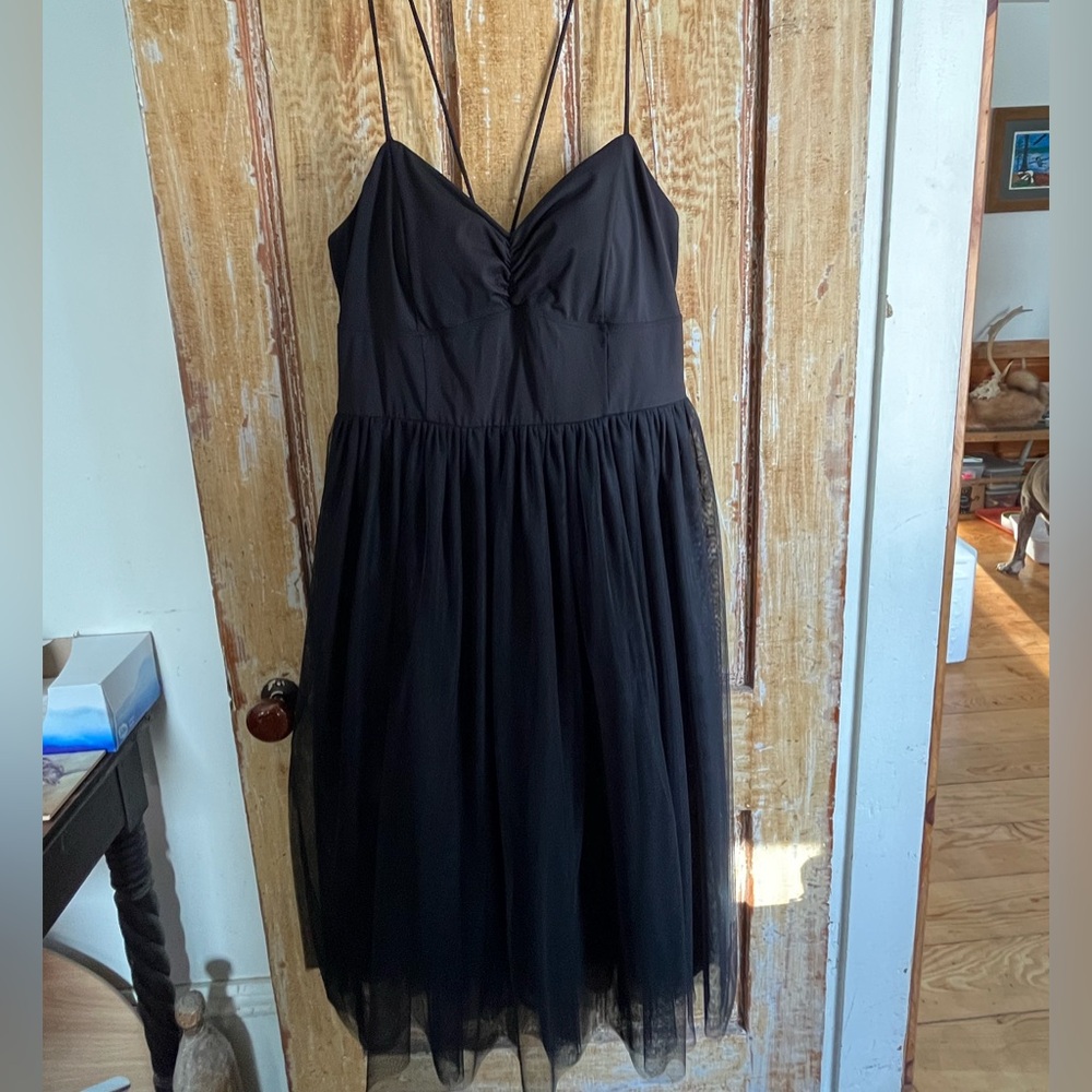 Halara V Neck Backless Crisscross Lace Up Contrast Mesh Midi Dress XL